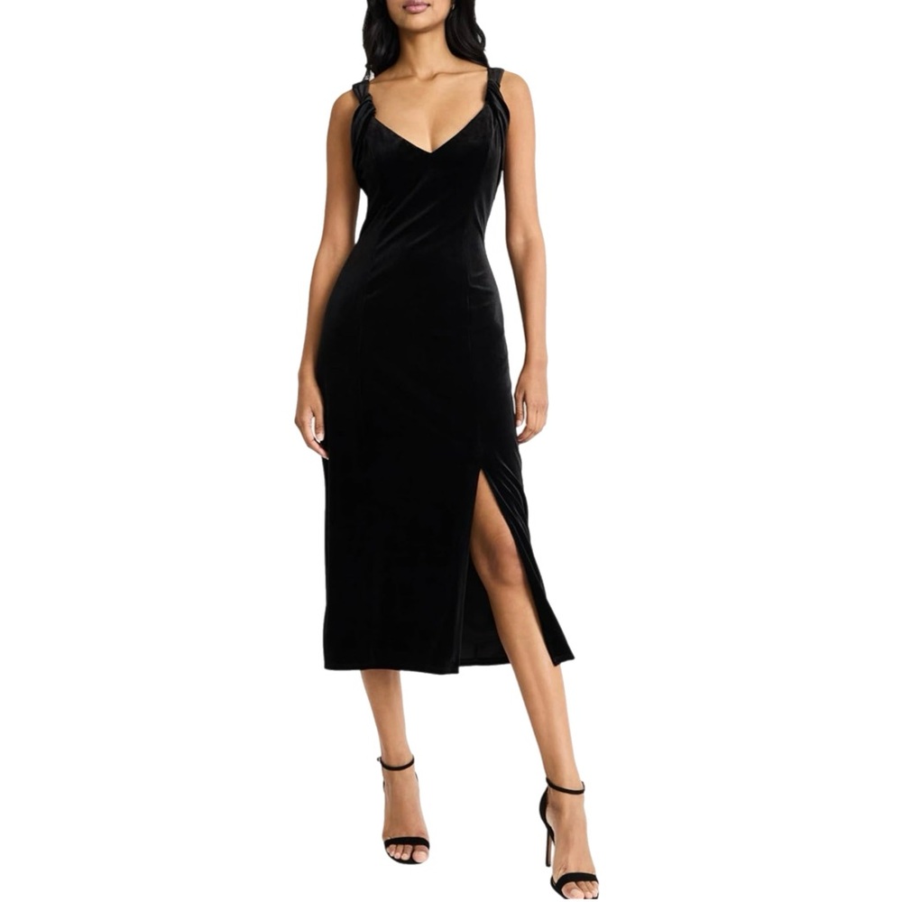 NWT Donna Morgan Solid Black Velvet Sleeveless Cocktail Midi Dress Size 6